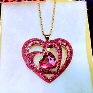 NWT PINK CRYSTAL HEART Necklace. Betsey Johnson ta